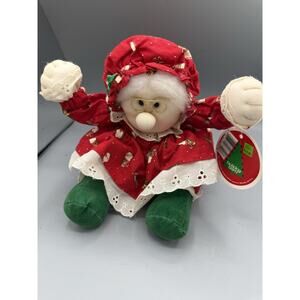 Mrs Claus Plush Holiday Figurine Red Dress Green Shoes NON WORKING